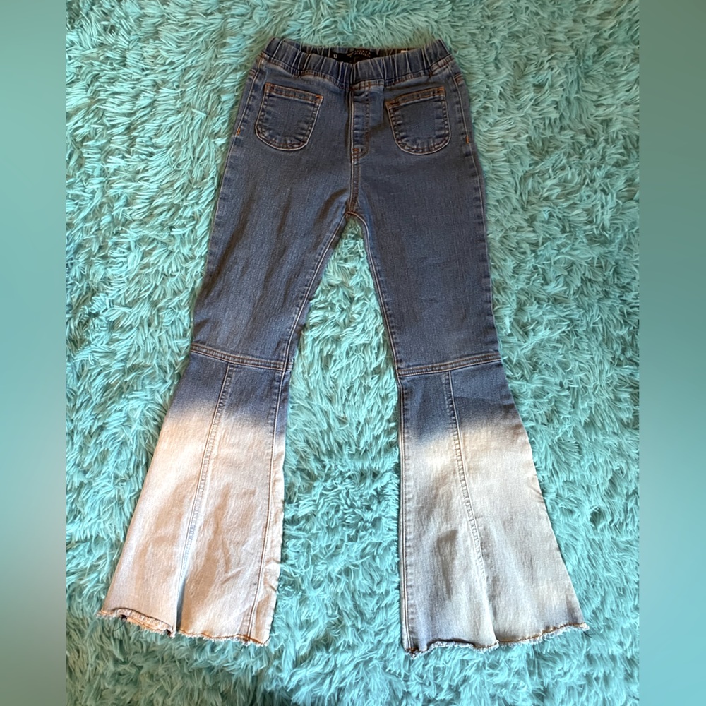 Girls Luck and Blessed bleached flare-legged pull on jeans in size 12